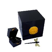 Lacquered box with corn dragonfly - Boite noire laquée 15x15cm + libellule en corne
